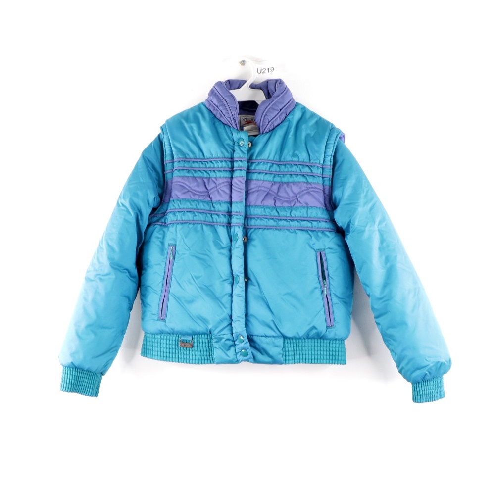 Vintage 80s Speedo Color Block Puffer Jacket Blue